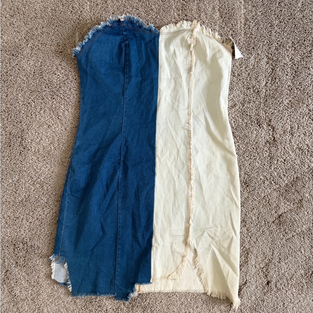 Better Be Two-Tone Denim and Cream Strapless Dress